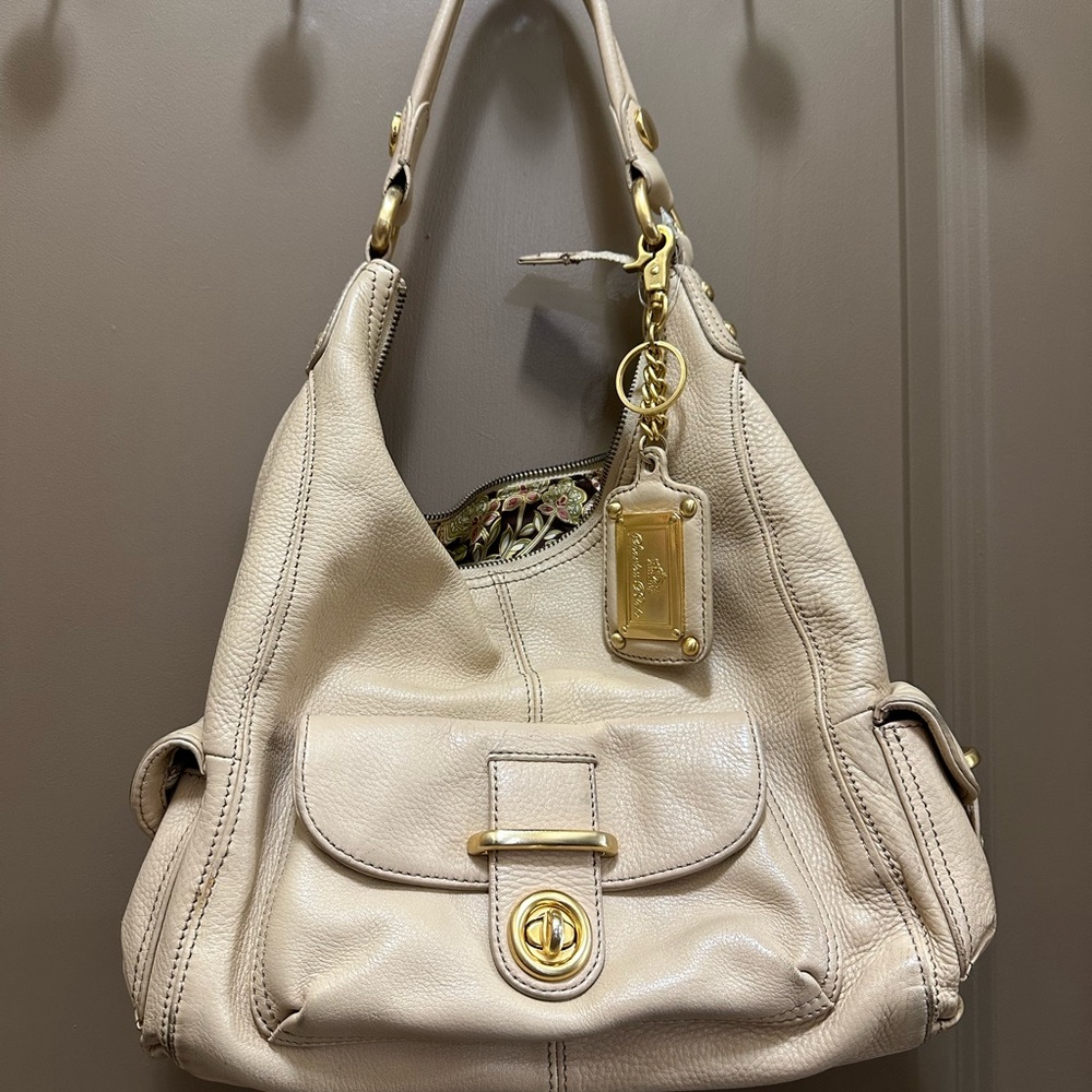 Chic Cream Hobo Bag with Gold Accents